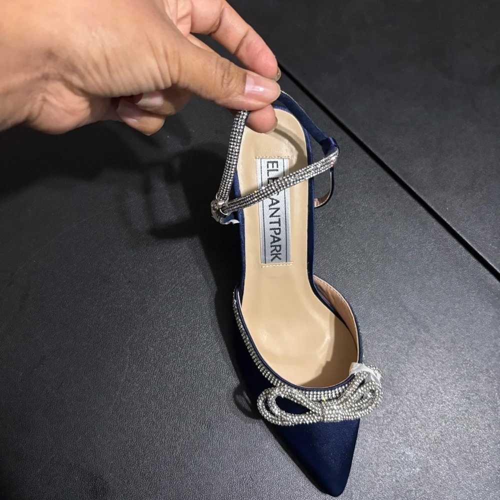 Blue and Silver Stiletto Heels with Rhinestone Embellishments